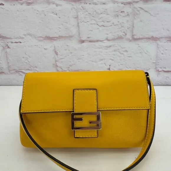 Fendi Yellow Micro Baguette Leather Crossbody Bag - Picture 4 of 15